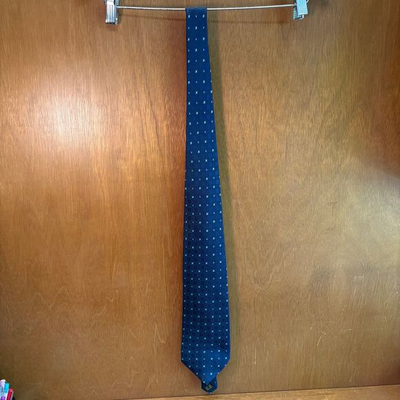 Vintage Zegna 100% Silk Navy Blue Geometric Dot Pattern Neck Tie - Picture 4 of 8